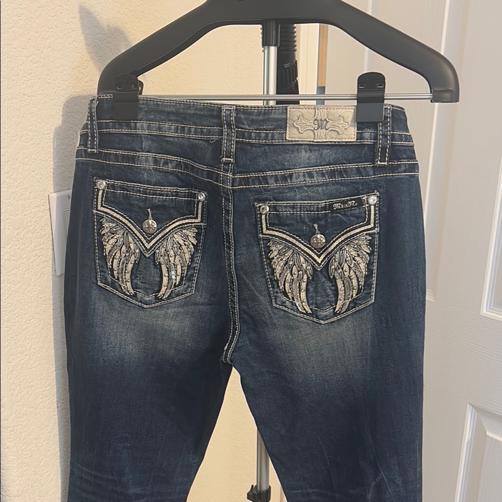 Miss Me Blue Straight Leg Jeans with Embroidered Back
